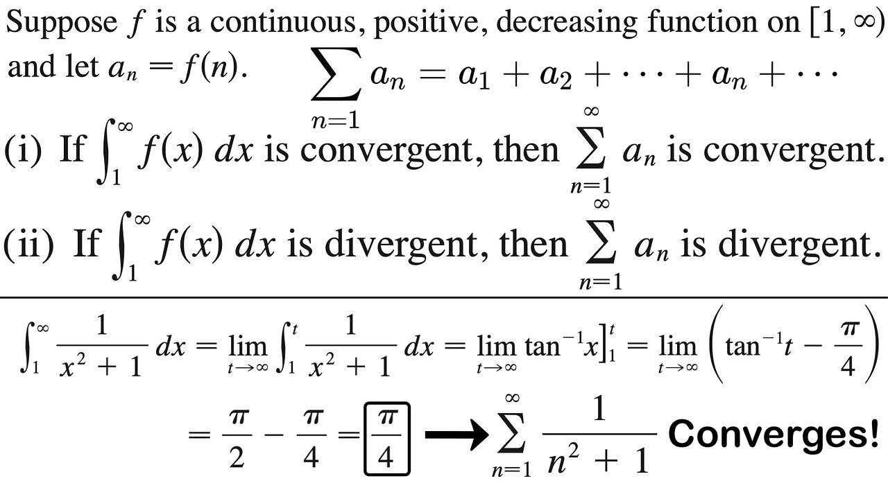 The Integral Test + Example on Convergence of a Series