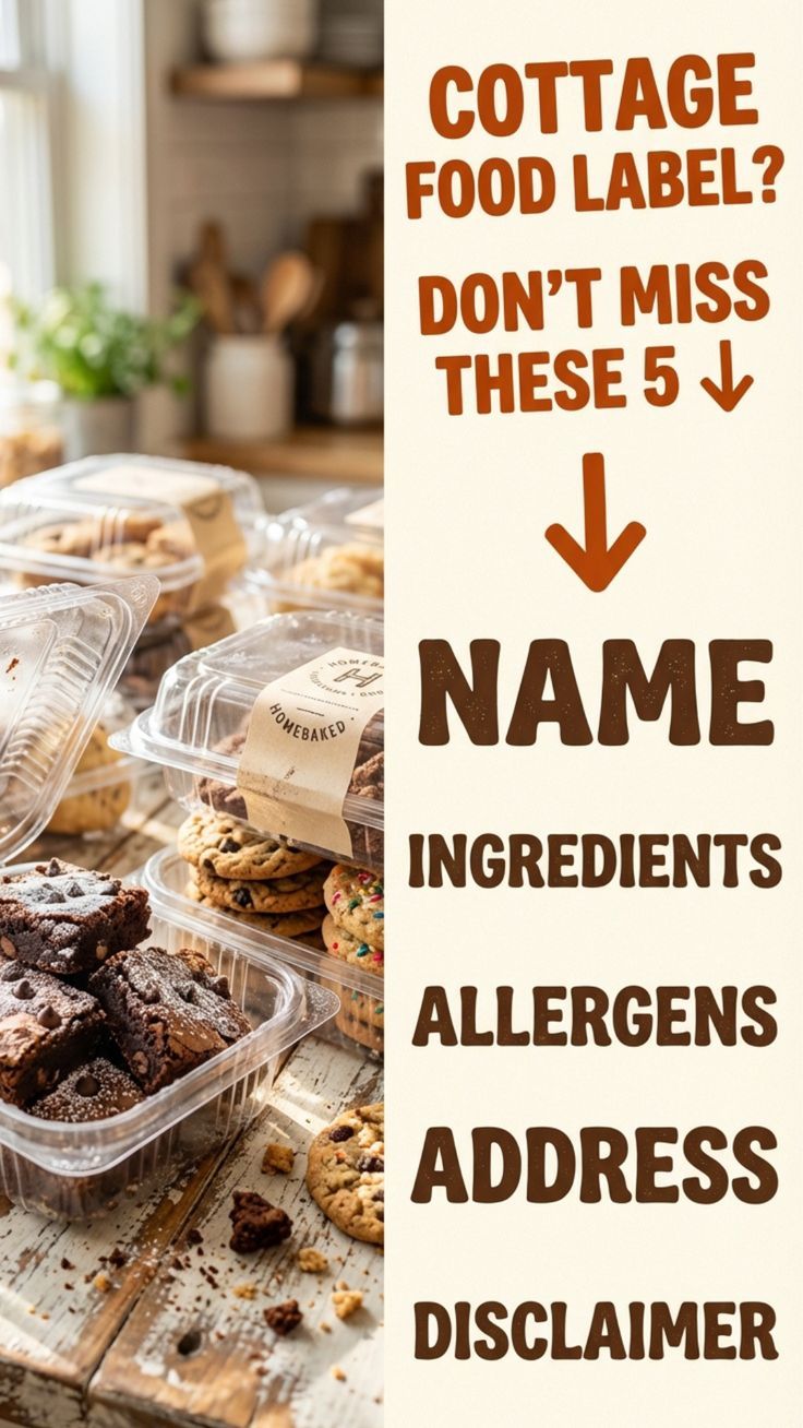 Cottage food label checklist for home bakers: product name, 