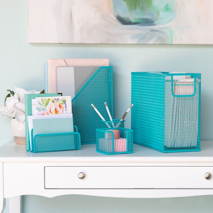 Blu Monaco Teal 5 Piece Cute Desk Organizer Set | Etsy