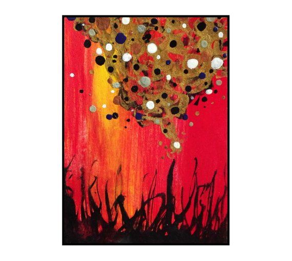 Original Landscape Painting sunset Skyline star night sky AC