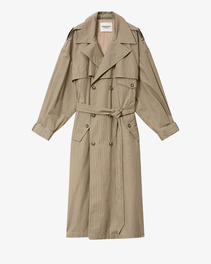 Long striped cotton canvas trench coat
Lapel
Flap
Buttoned s