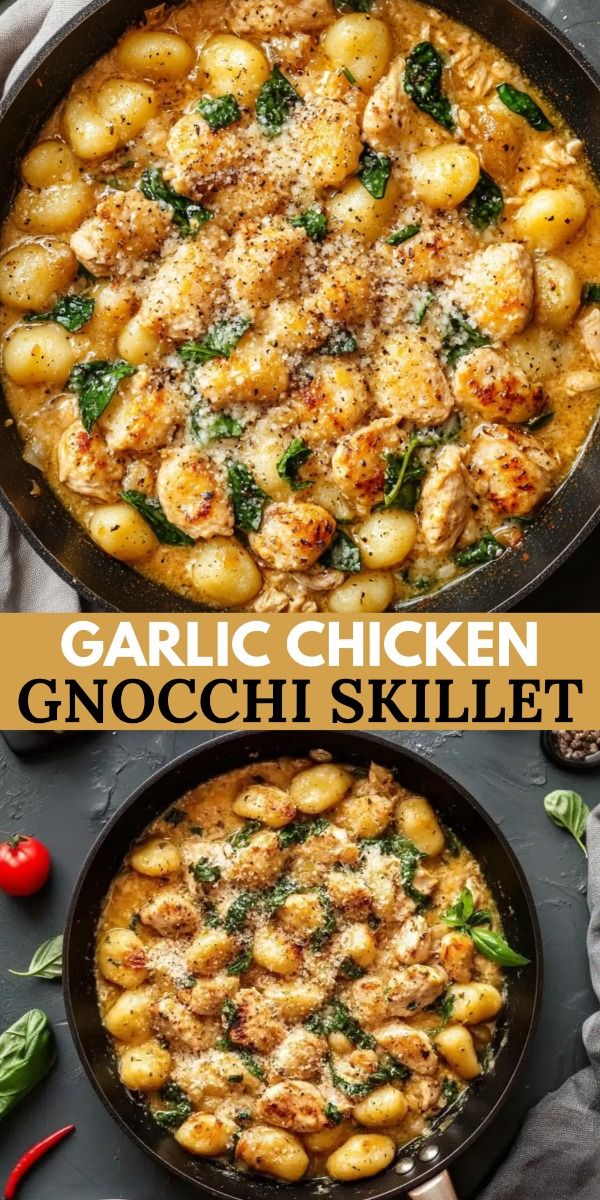This Garlic Chicken Gnocchi Skillet is a delicious, comforti