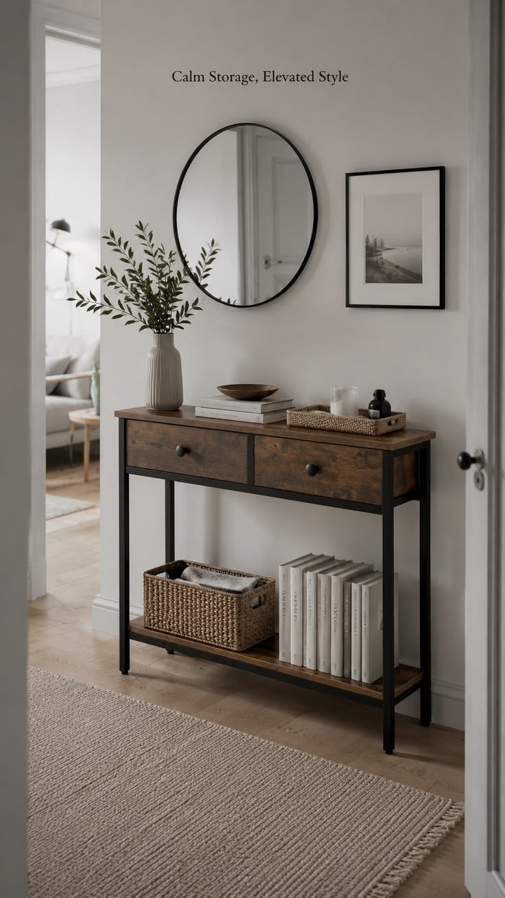 Discover how a narrow console table with fabric drawers can 