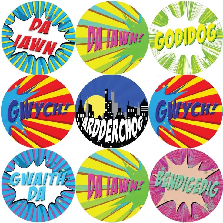 Hero stickers incoming!!! 144 Superhero Comic Welsh Praise W