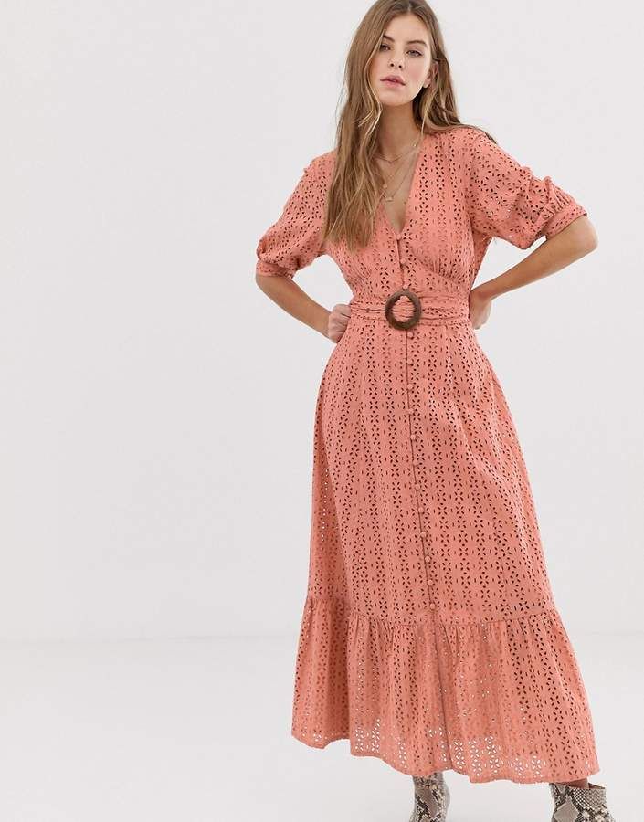 Asos Design ASOS DESIGN broderie pephem maxi dress with wood