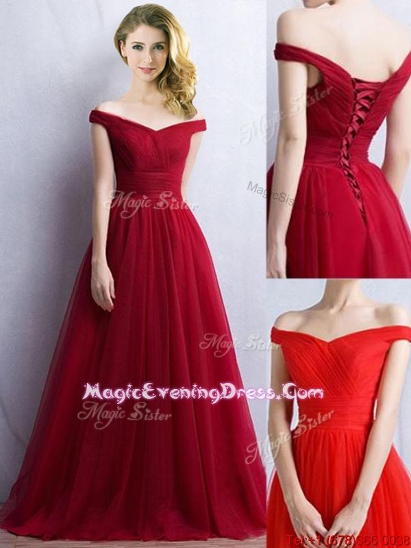 Elegant Off the Shoulder Cap Sleeves Evening Dress in Wine R