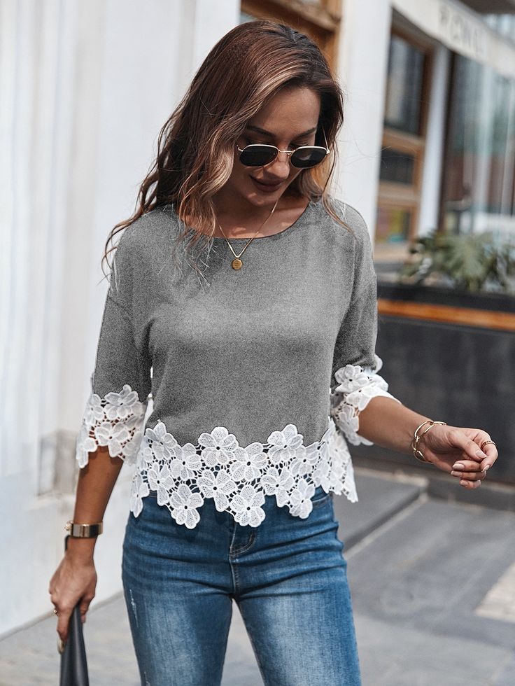 Grey Casual  Half Sleeve Polyester Colorblock   Slight Stret