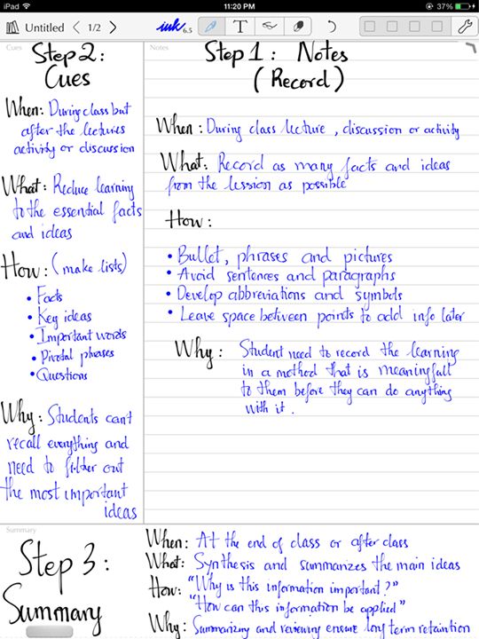 How to utilize Notes Plus and Conrnell notetaking system for