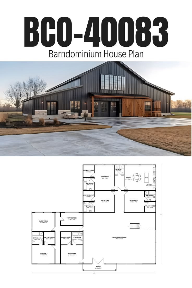 Discover the BCO-40083 Barndominium House Plan with 8,000 sq