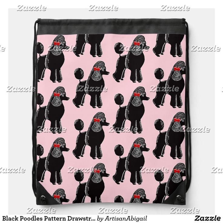 Black Poodles Pattern Drawstring Backpack; ArtisanAbigail at