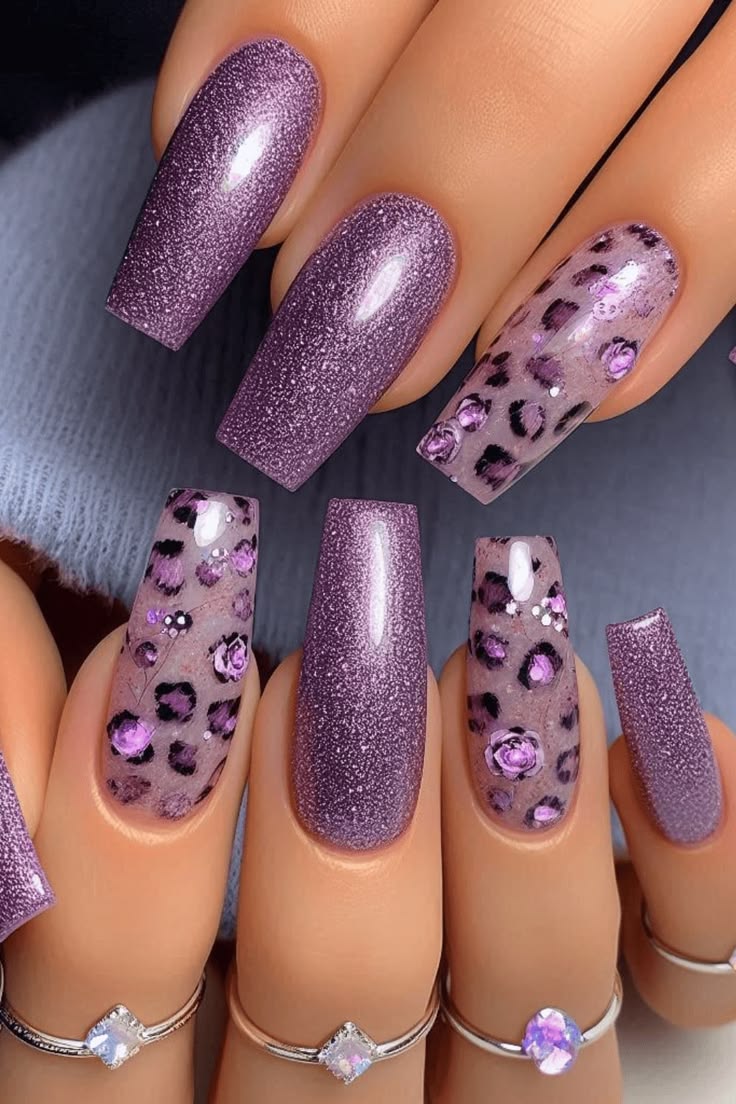 Turn heads with these stunning purple glitter leopard press 