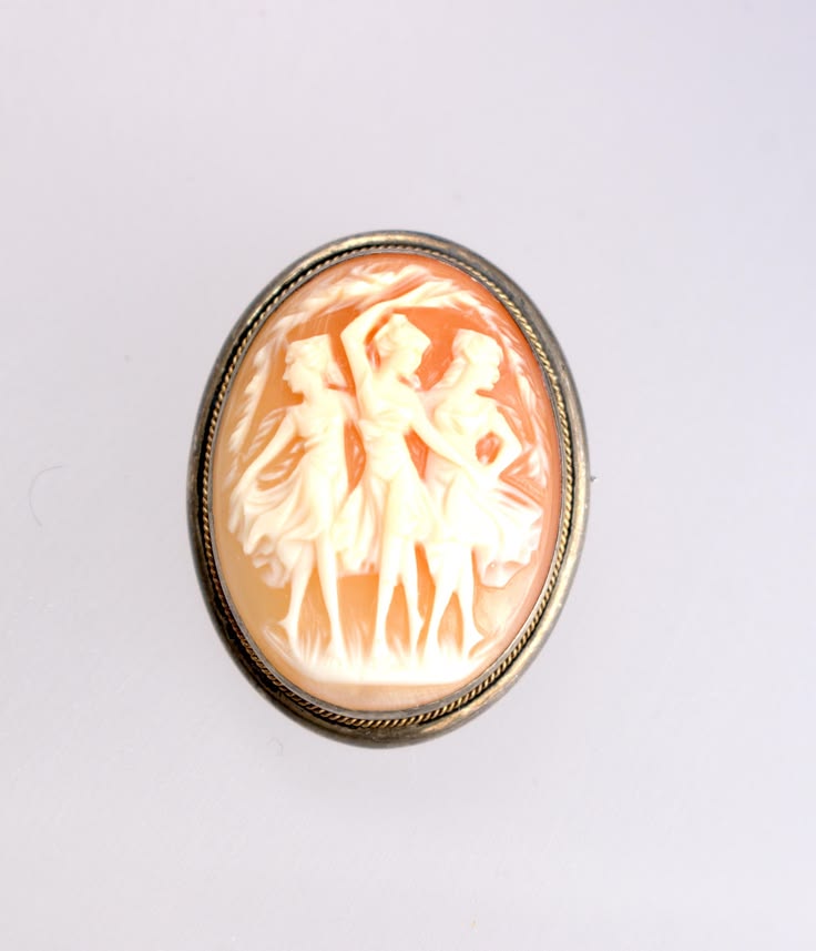 Victorian Revival Three Graces Cameo Brooch Pin 3 Dancing Mu