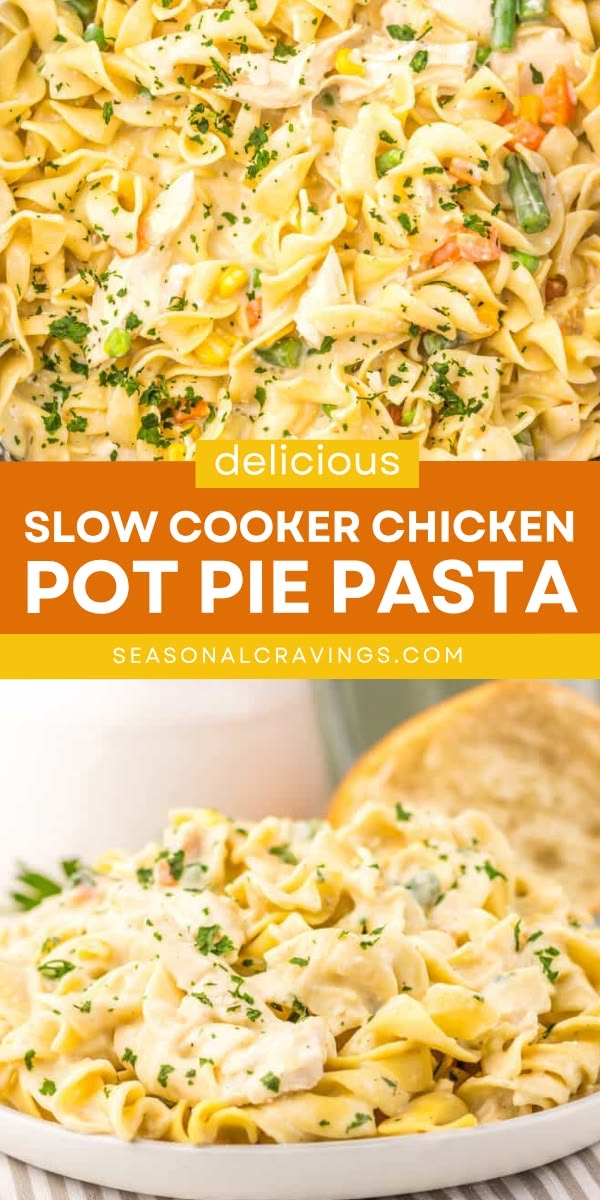 This Slow Cooker Chicken Pot Pie Pasta is the ultimate comfo