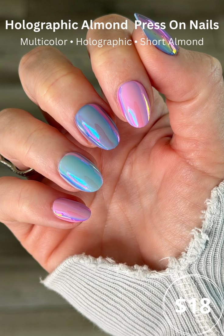 These multicolor holographic press on nails are perfect if y