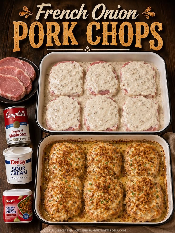 Tender pork chops are smothered in a creamy seasoned sauce a
