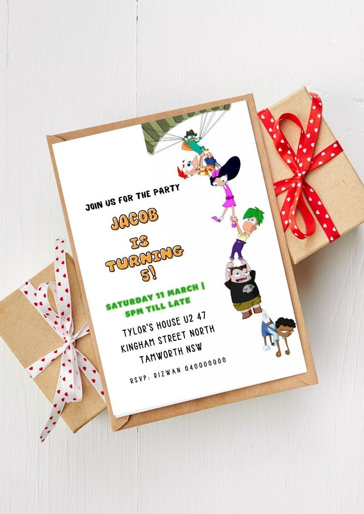 Phineas and Ferb Birthday Party Invitation Template ✓ Size: 
