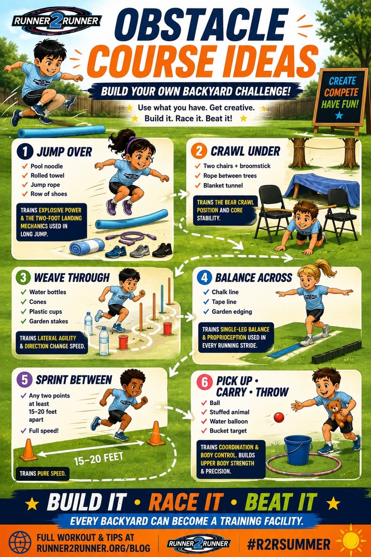 Build a backyard obstacle course from household items and ra