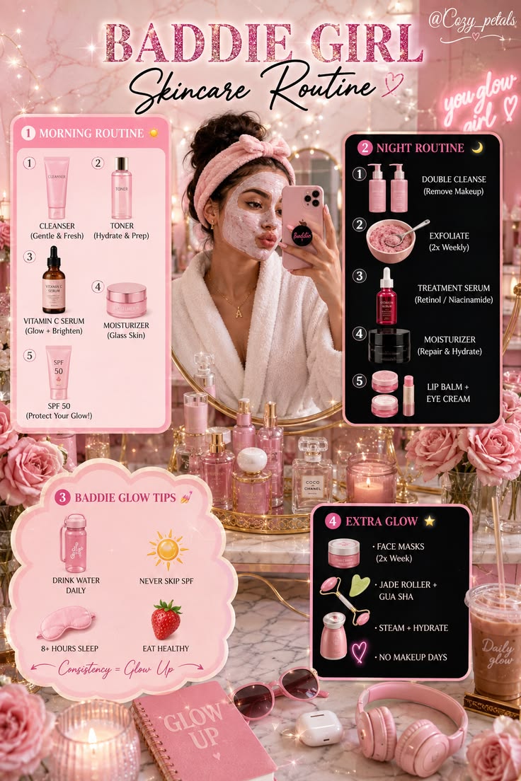 Baddie Girl Skincare Routine 💖✨ 
You Glow Girl! Consistency 