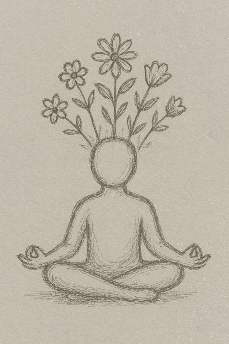 Beautiful flower sketches combined with yoga meditation art.