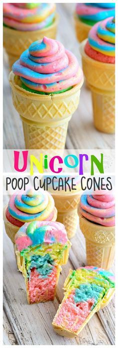 Unicorn Poop Cupcake Cones - learn how to make rainbow cupca