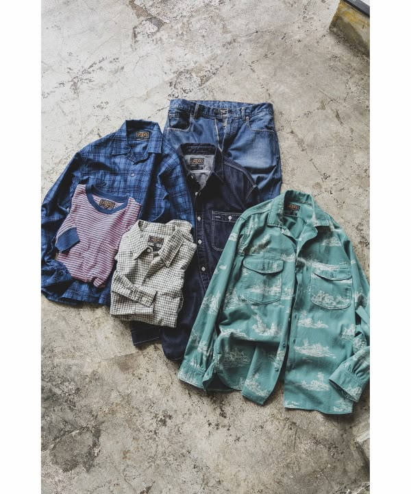 BEAMS PLUS（ビームス プラス）WORK Classic-fit Denim Discharge Jouy Pr