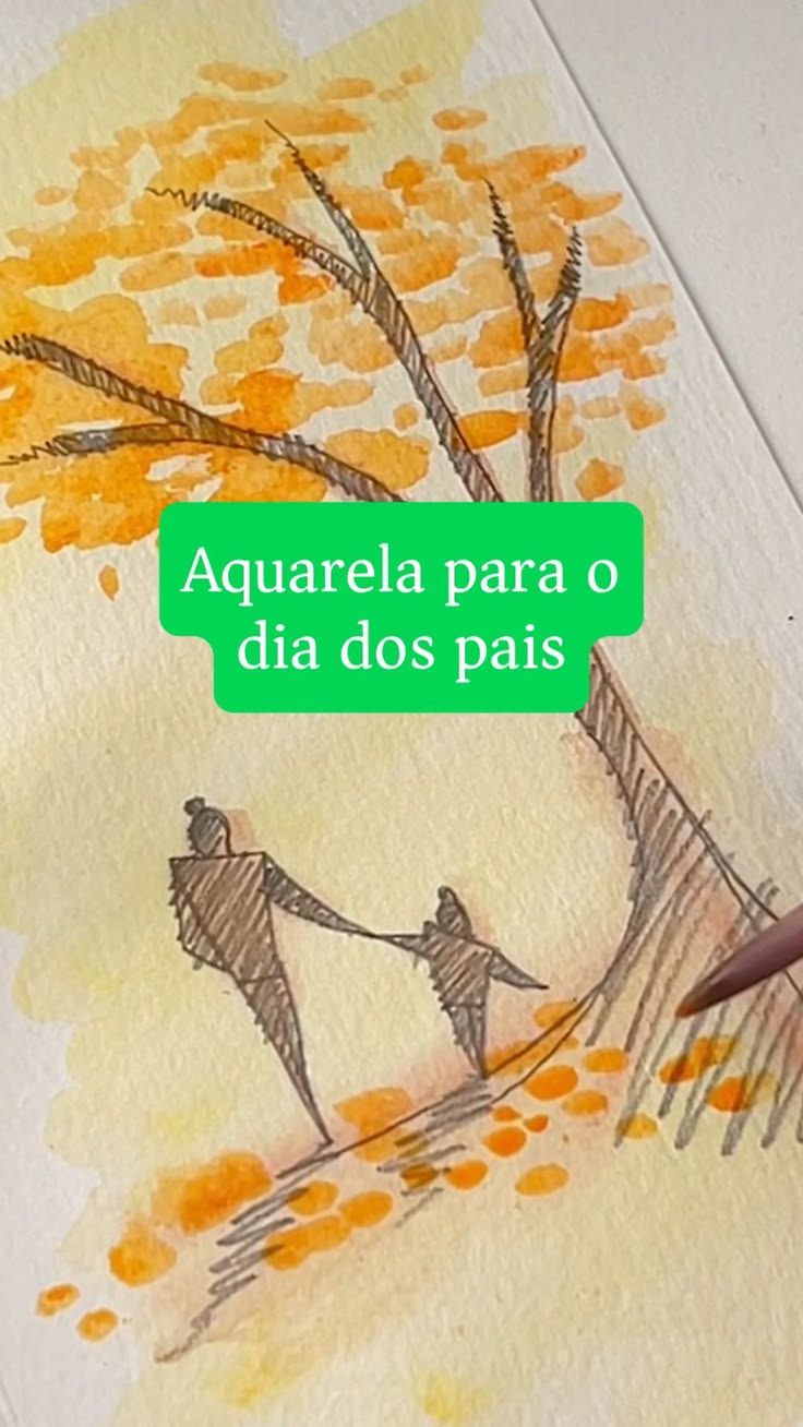 Como desenhar e pintar pai e filho com aquarela. Tutorial pa