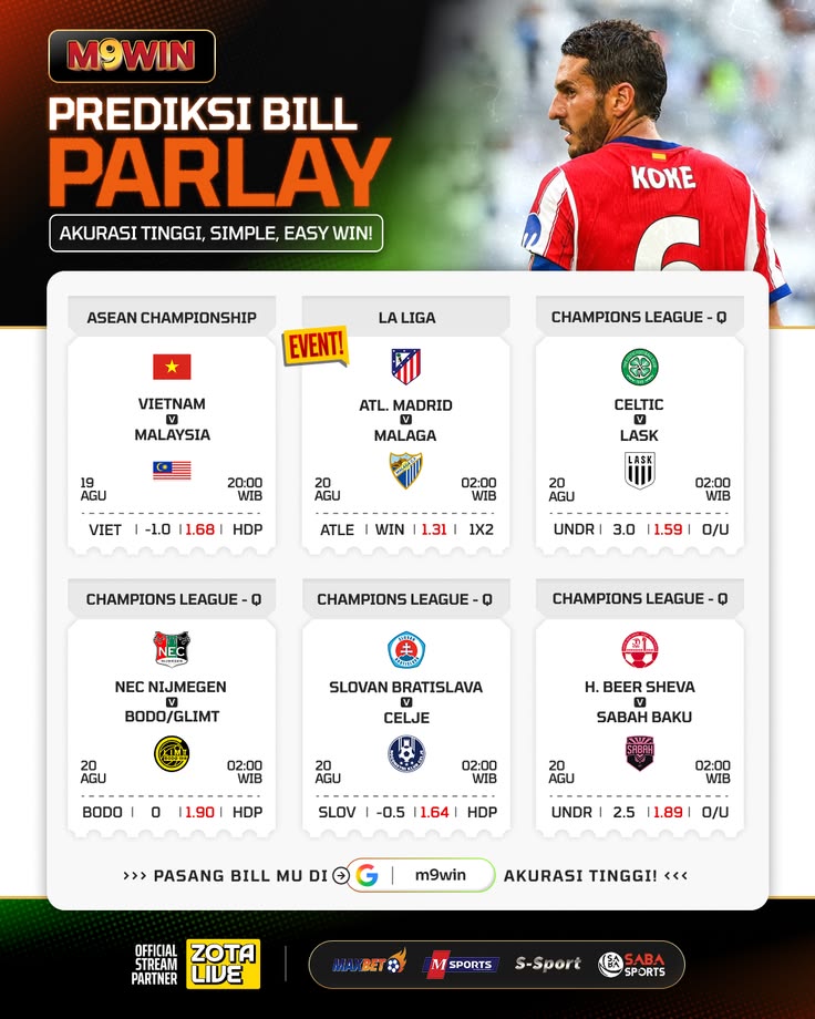 ✅ Odds terbaik & peluang taruhan menarik

Di M9WIN kamu bisa