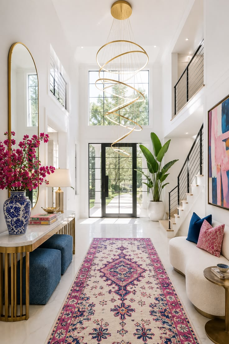 Bright, colorful and elegant, this entryway combines modern 