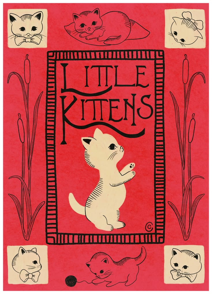 A playful print with a cream-coloured kitten standing uprigh
