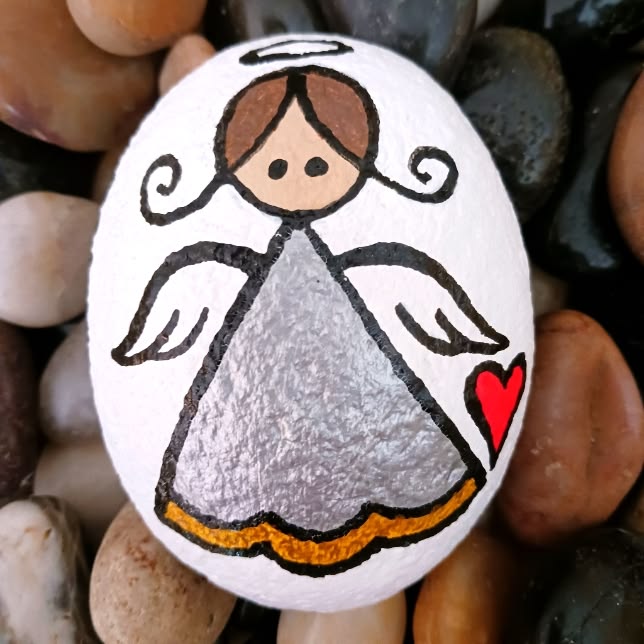Hand Painted Guardian Angel Rock, Measures Approximately 3.5