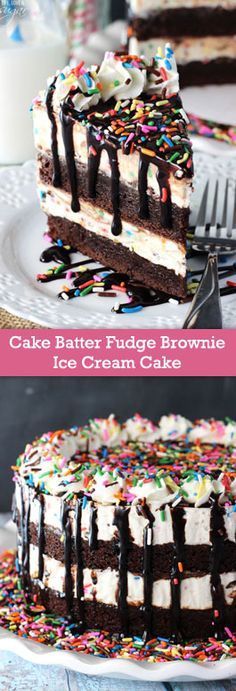 Cake Batter Fudge Brownie Ice Cream Cake - layers of brownie