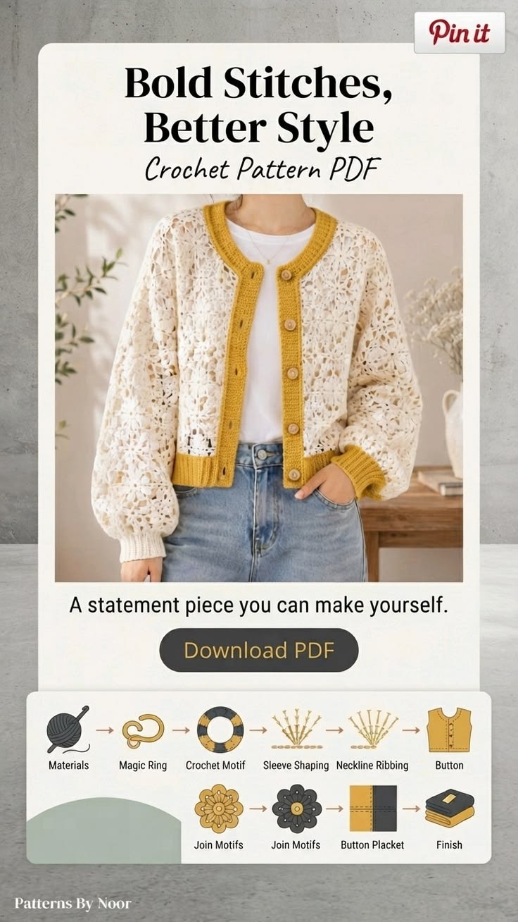 Beginner crochet cardigan, easy crochet pattern, lightweight