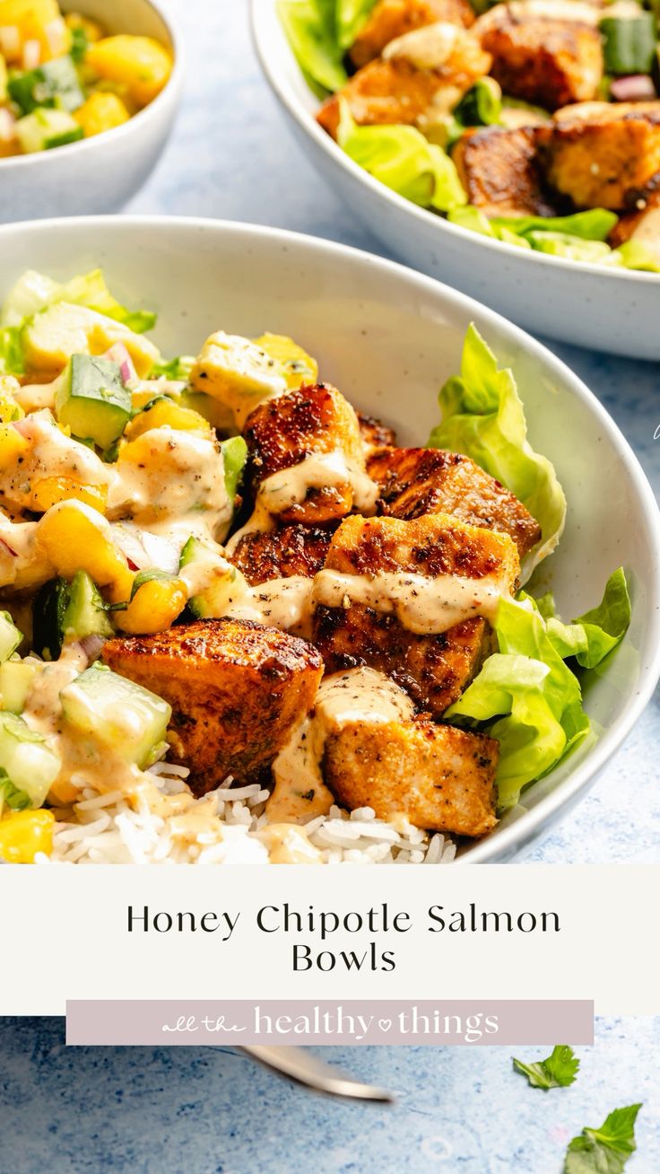Honey Chipotle Salmon Bowls! Filled with flaky marinated sal