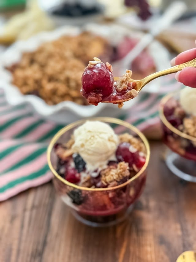 Easy Homemade Gluten-Free Plum Cherry Crumble Recipe - A Tab