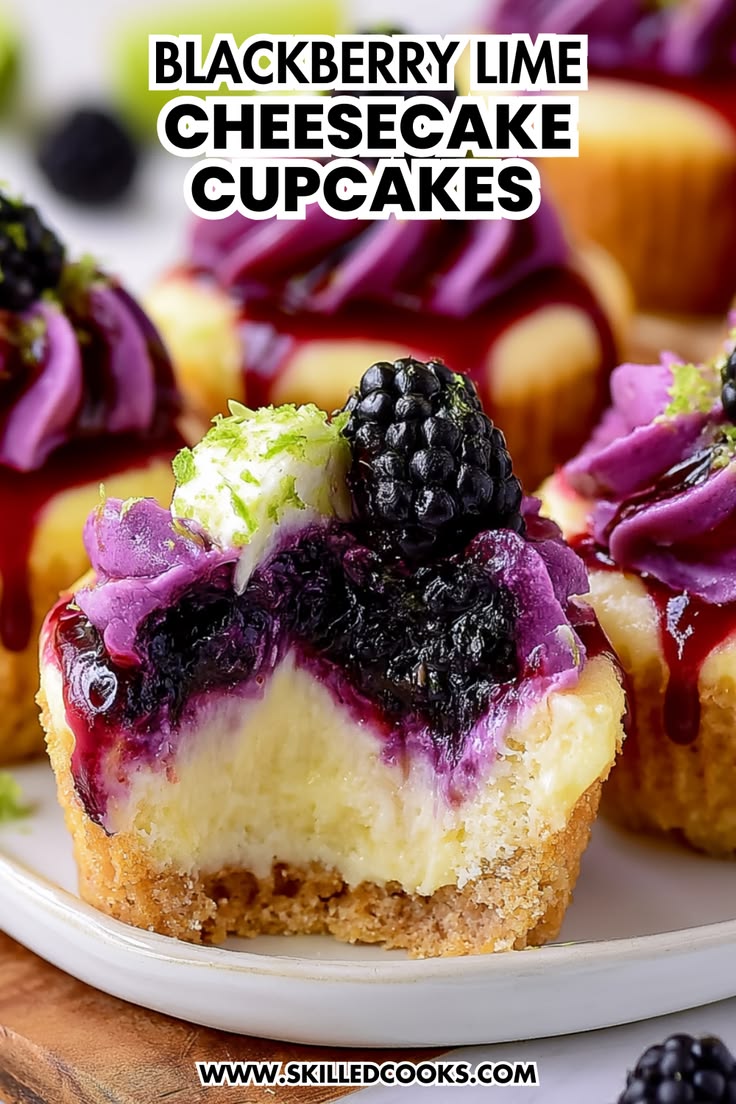 Blackberry Lime Cheesecake Cupcakes are rich, creamy mini ch
