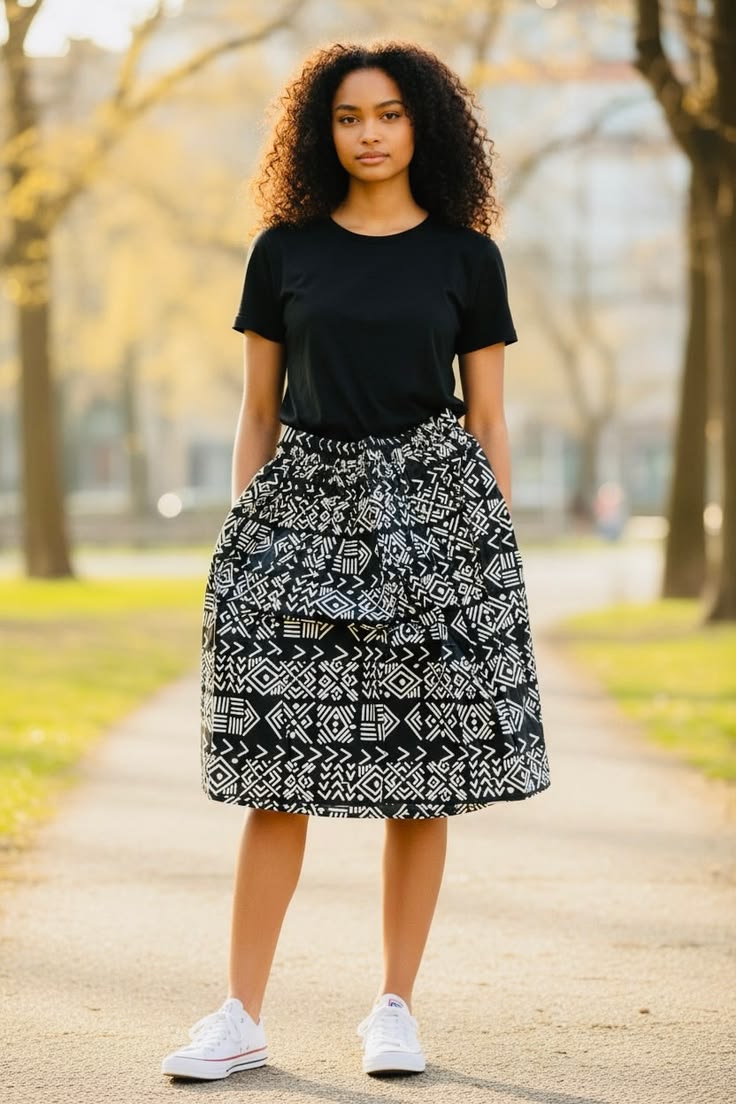 This 100% cotton African midI skirt offers comfort and style