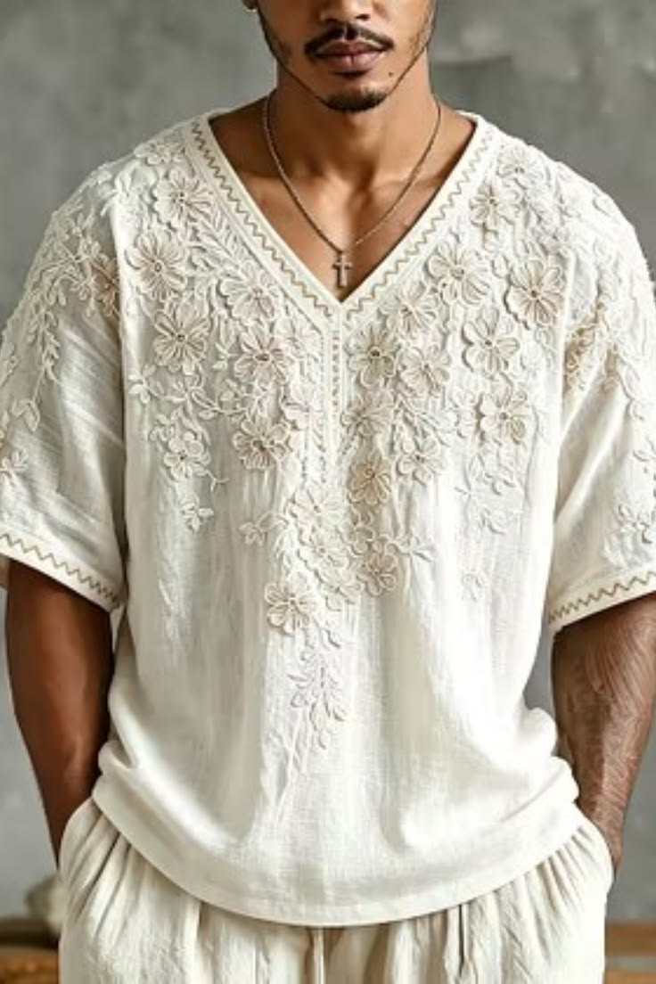 Blend retro art and casual comfort in this men’s floral line