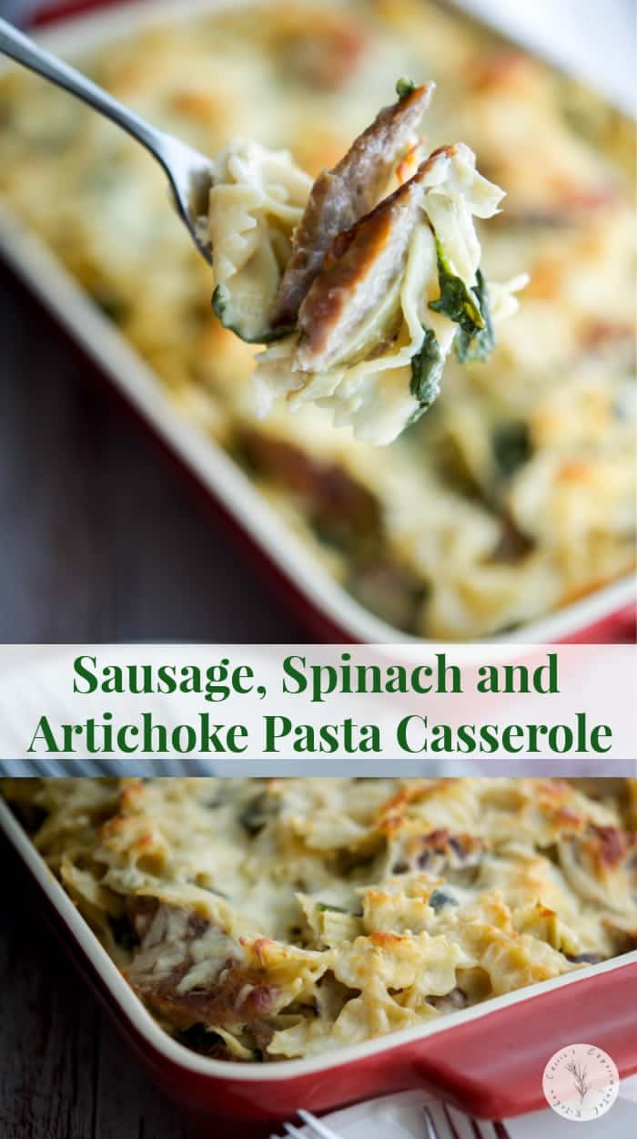 Sausage, Spinach and Artichoke Bow Tie Pasta Casserole