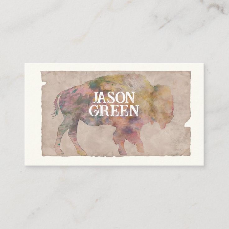 rustic watercolor style  bison art sepia tones  business car