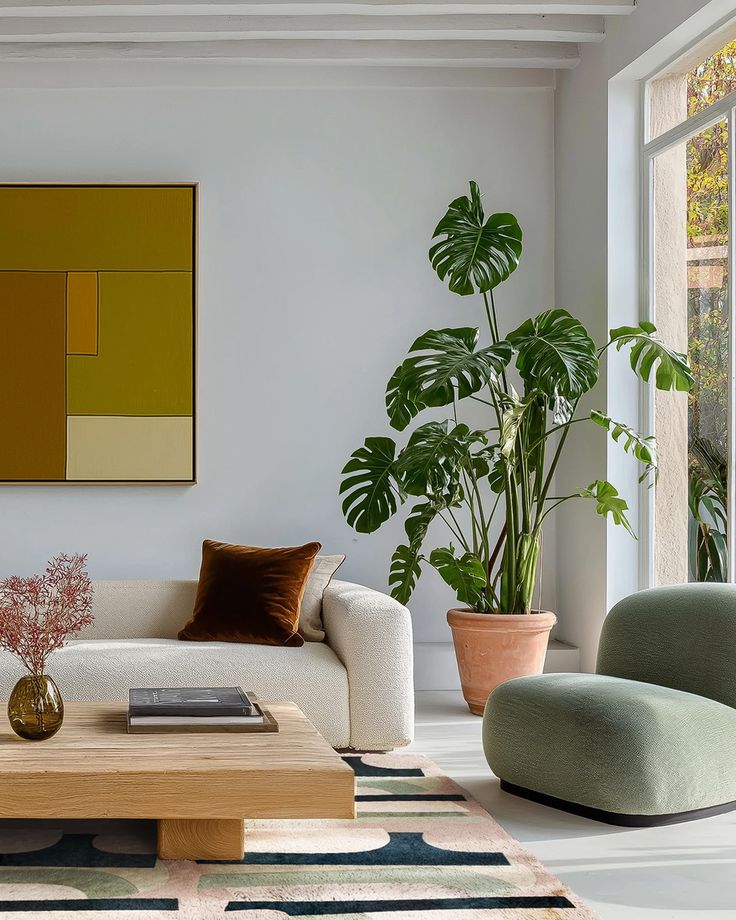 Soft curves, sun-washed tones, and a rug that does all the t