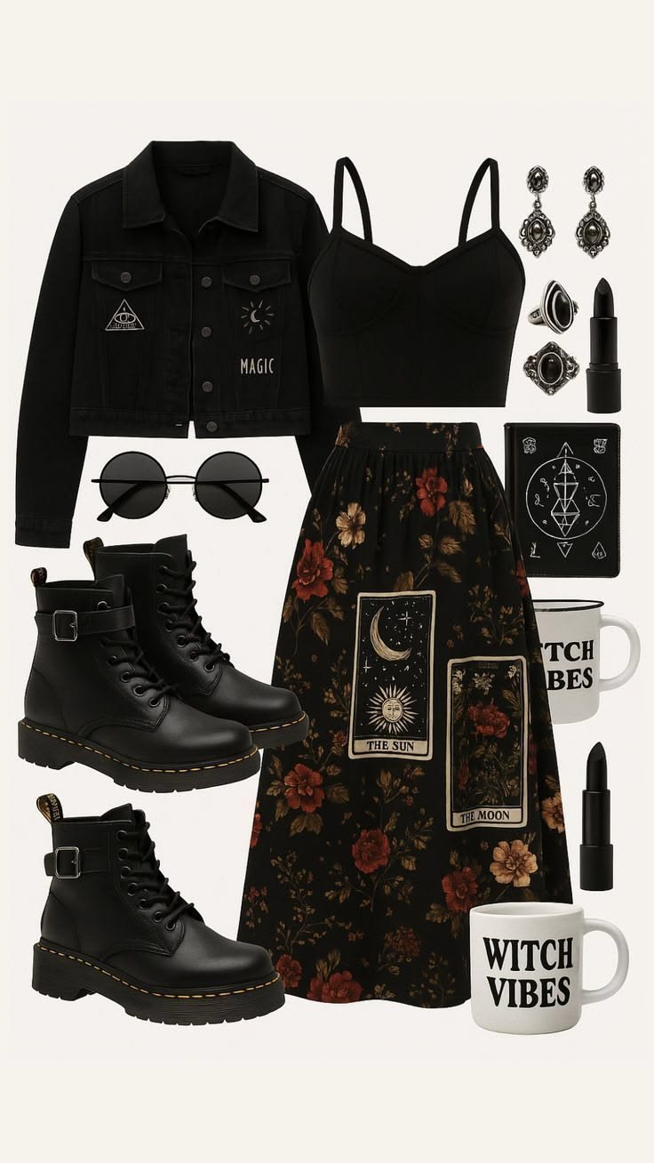 Explore witchy modern looks—edgy fall outfits, cozy witchy v