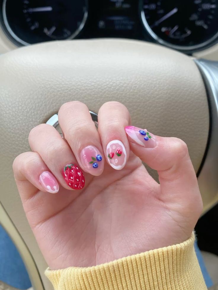 #cute #strawberries #nails #blueberries #pink #aesthetic