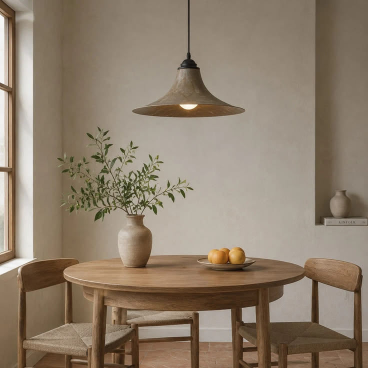 A warm, low-profile pendant for dining rooms that want calm 