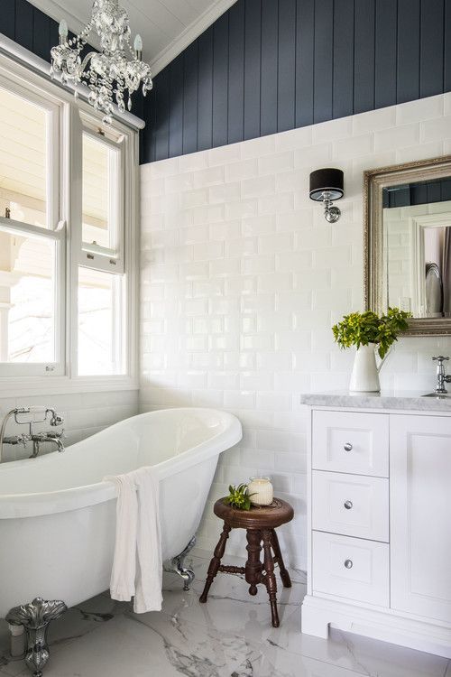 Farmhouse Bathroom with Freestanding Tub
