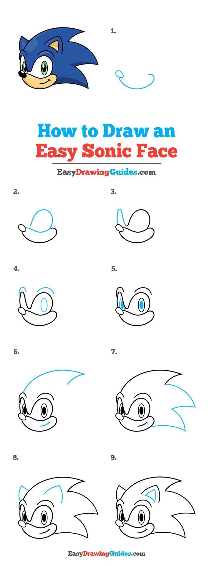 Easy Sonic Face Drawing Lesson. Free Online Drawing Tutorial