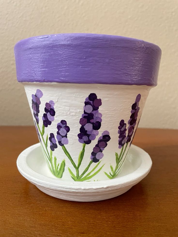 Handpainted lavender plant pot