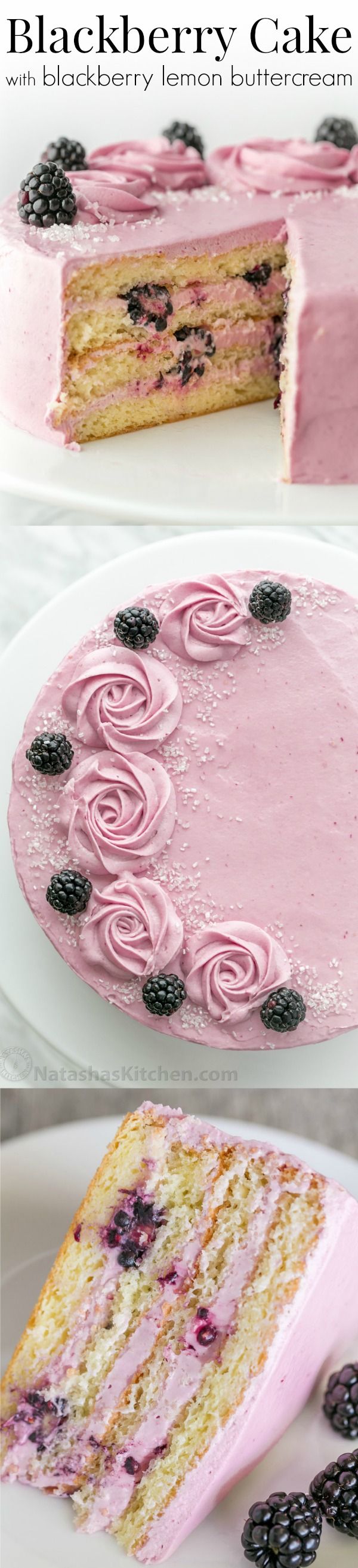 Soft and moist blackberry cake with fluffy blackberry lemon 