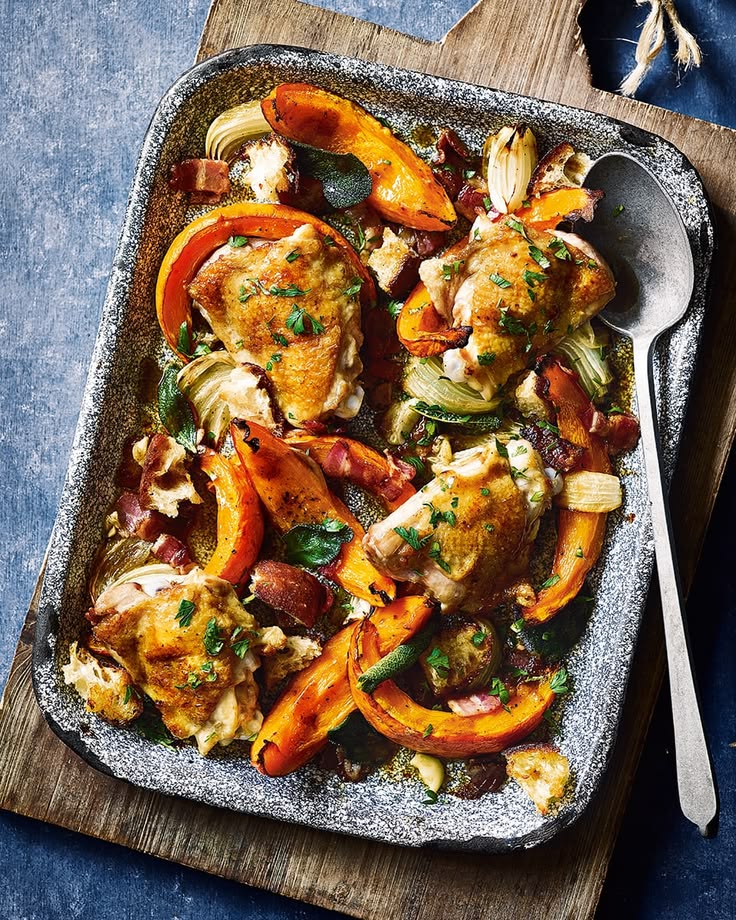 Soft and caramelised chunks of pumpkin are roasted with onio