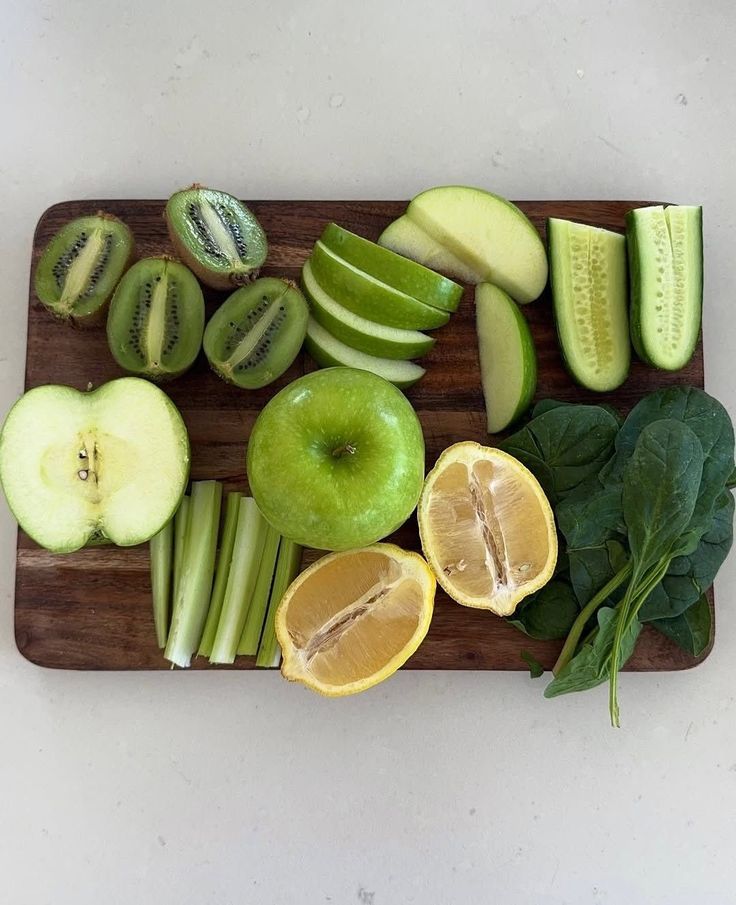 whole foods healthy eating (green apple, spinach, lemon, cuc