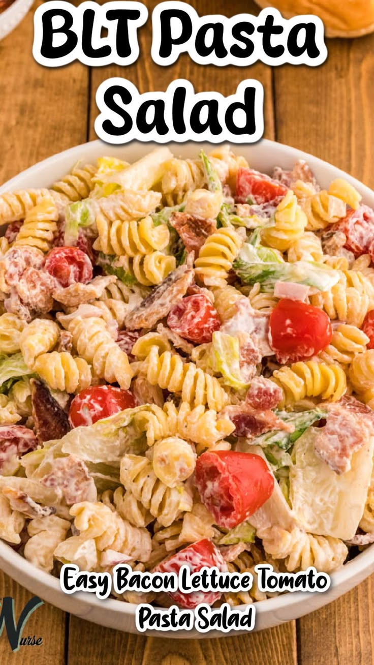 This BLT Pasta Salad is loaded with crispy bacon, fresh lett
